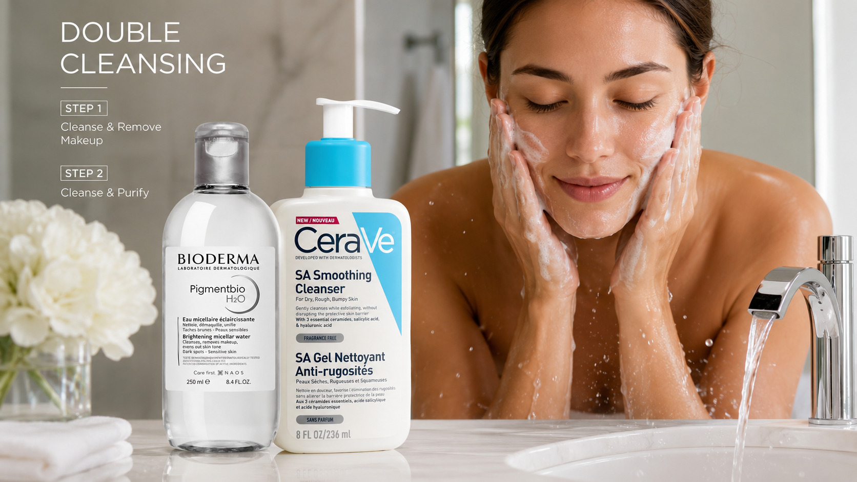Double cleansing pro hloubkové čištění pleti a odstranění make-upu i nečistot